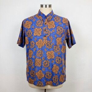 Surf Pendleton Reyn Spooner Shirt Medium Blue Orange Aztec Reverse Print Popover